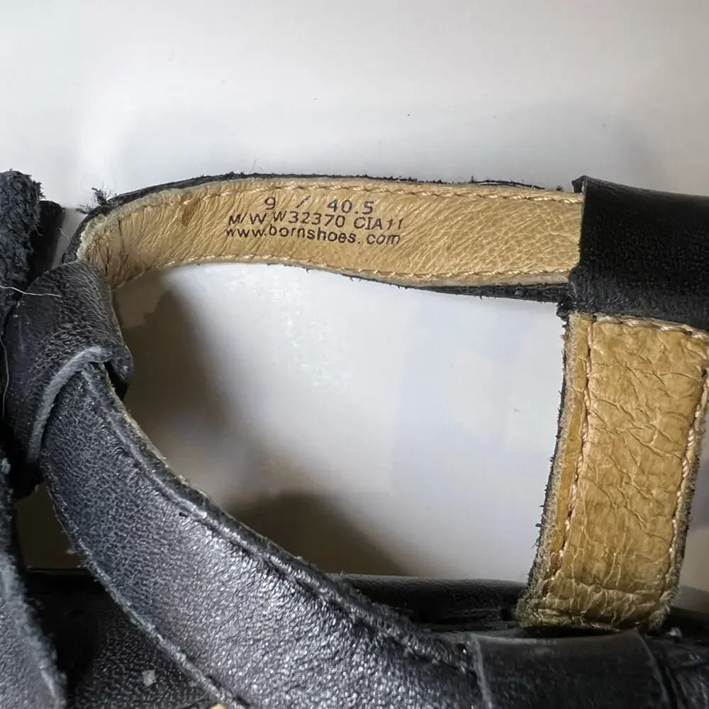 Born Women's Black Leather Wedge Sandals Size 9